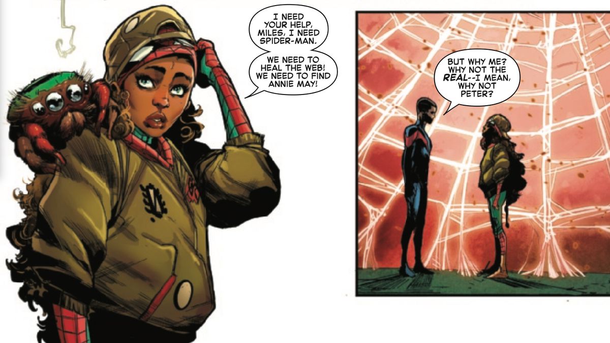 Spider-Zero and Miles Morales/Spider-Man in Spider-Verse #1, Marvel Comics (2019). 