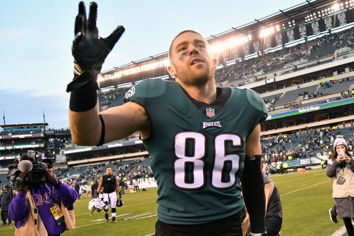 Philadelphia Eagles tight end Zach Ertz runs off the field after win against the Houston Texans at Lincoln Financial Field.