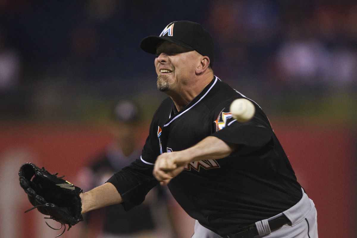 Randy Choate figures to be part of the Miami Marlins' closer-by-committee approach. Will he and the Marlins be less effective because of it?  Mandatory Credit: Howard Smith-US PRESSWIRE