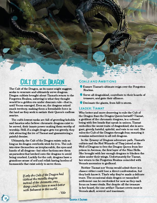 A black dragon atop a page dedicated to Cult of the Dragon.