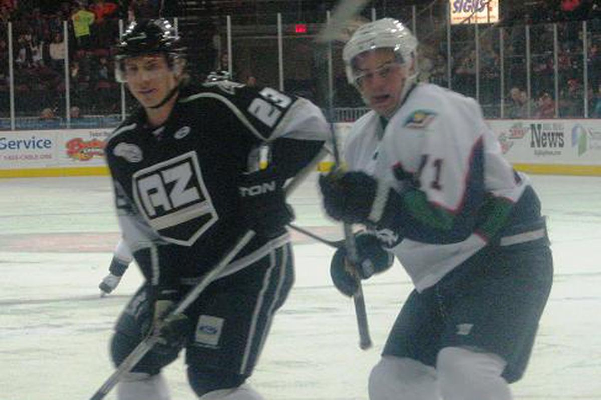 Chad Nehring (L) now leads the CHL in goals