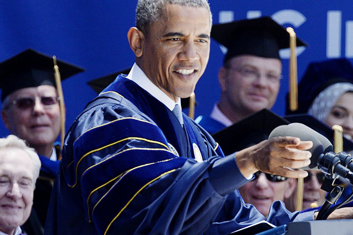 President Obama at the University of California Irvine graduation. He'll announce the changes to FAFSA in Des Moines today.