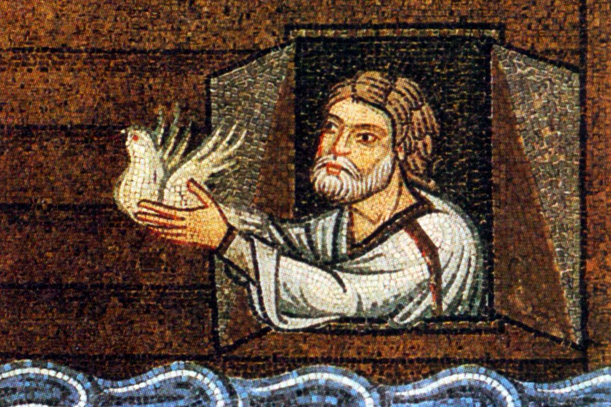 Italy: Noah releasing the dove. Mosaic in Basilica di San Marco, Venice (12th-13th century)