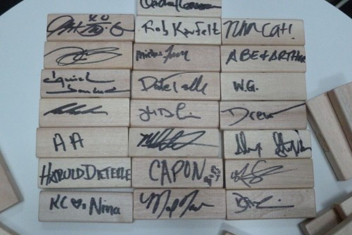 Jenga block signatures from all of the chefs who stopped by. 