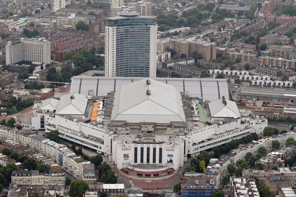 LONDON, ENGLAND - JULY 26:  Aerial view of Earls Court which will host Volleyball events during the London 2012 Olympic Games on July 26, 2011 in London, England.  (Photo by Tom Shaw/Getty Images)