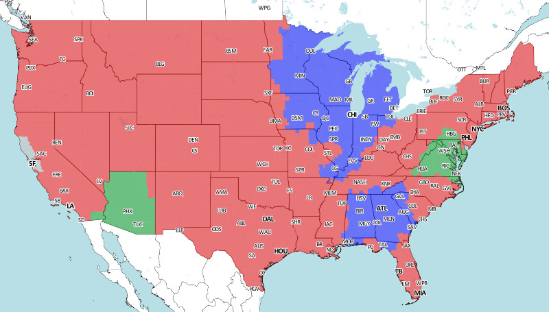 Week 6 NFL TV Coverage Map