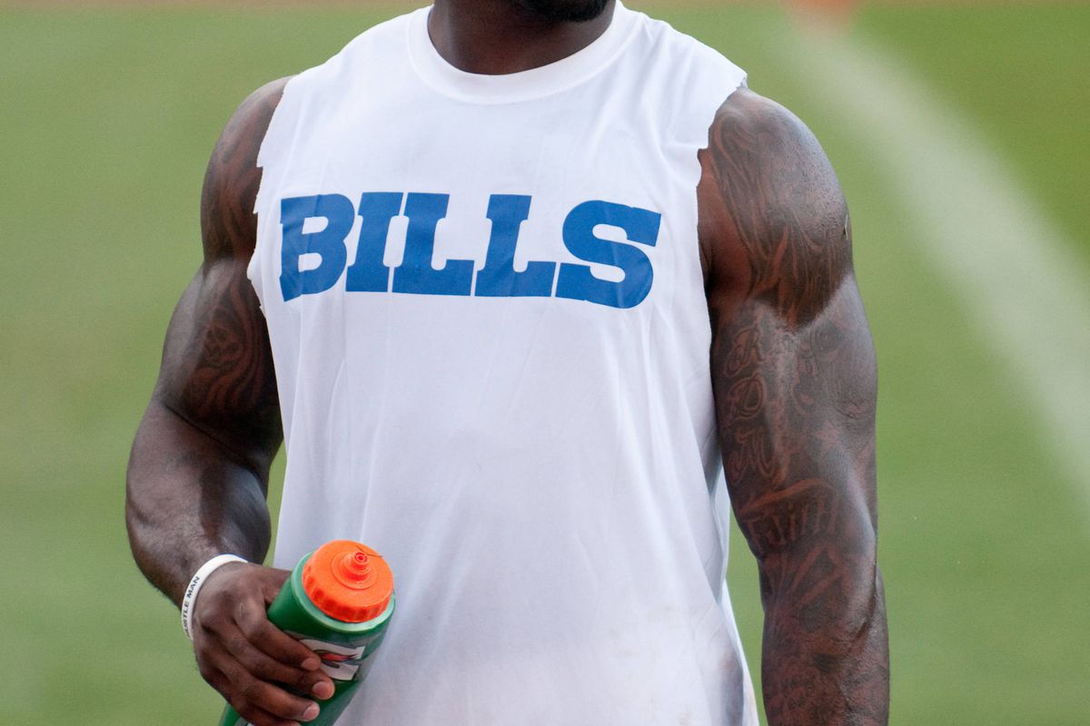 August 13, 2012; Pittsford, NY, USA; Buffalo Bills defensive back Terrence McGee (24) leaves the field after a training camp session at St. John Fisher College.  Mandatory Credit: Mark Konezny-US PRESSWIRE