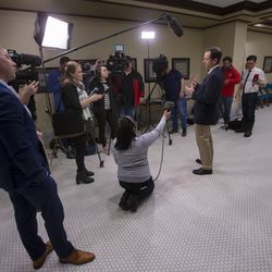 Matt McCluskey, father of University of Utah student athlete Lauren McCluskey, speaks to media prior to making a statement on SB134 in the House Education Standing Committee meeting at the Capitol in Salt Lake City on Monday, March 4, 2019. Lauren McCluskey was shot and killed by a man she briefly dated, Melvin Shawn Rowland, 37, a convicted sex offender who was on parole at the time of the killing.