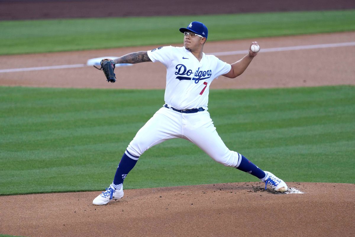 &nbsp;Los Angeles Dodgers starting pitcher Julio Urias pitches during the first inning against the Seattle Mariners at Dodger Stadium.&nbsp;