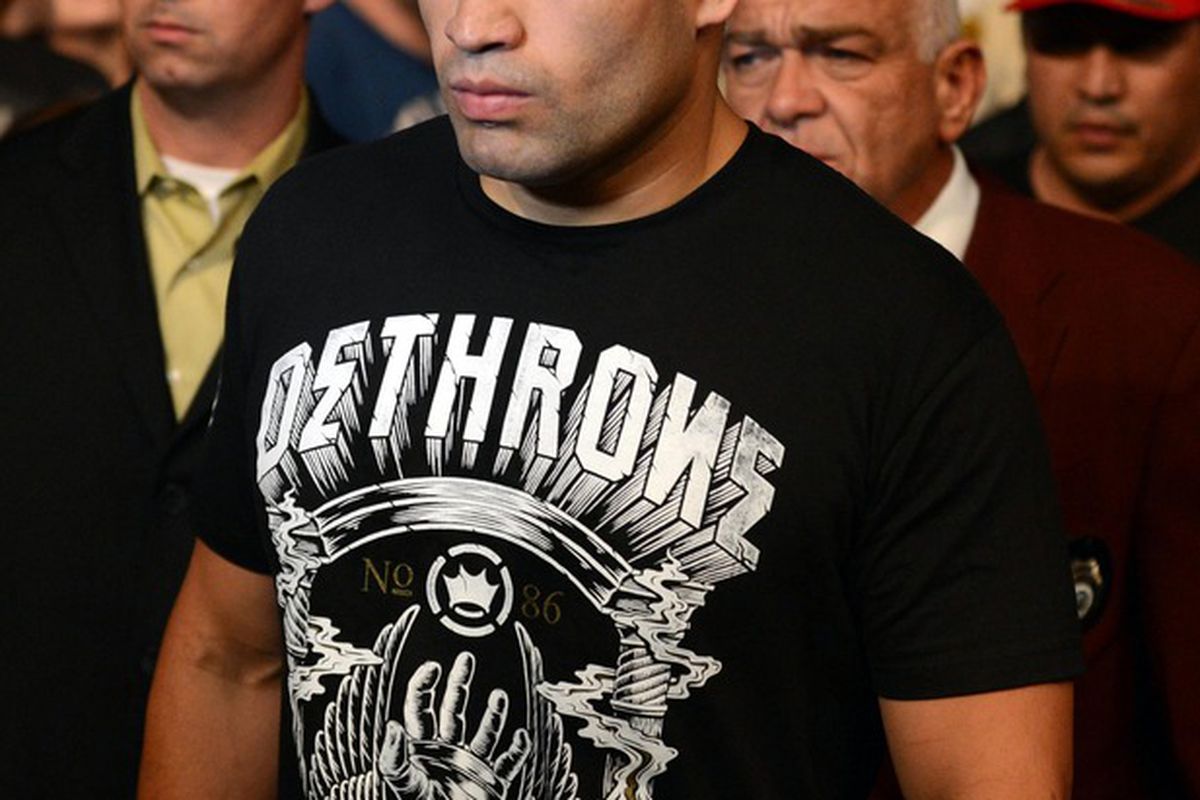 May 26, 2012; Las Vegas, NV, USA;  Cain Velasquez before his fight against Antonio Silva (not pictured) at the MGM Grand Garden event center. Mandatory Credit: Ron Chenoy-US PRESSWIRE