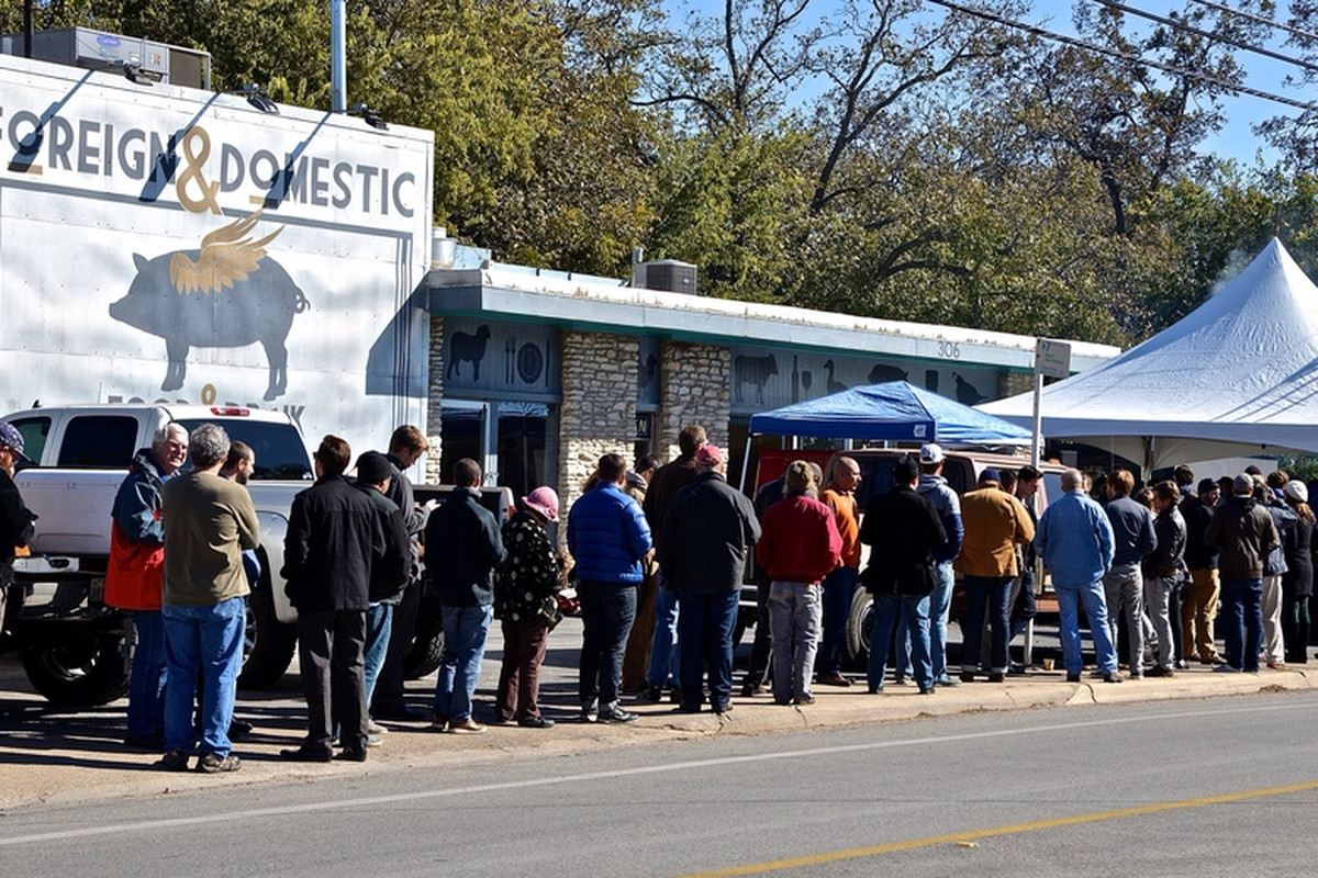 The long line at Killen's barbecue pop-up in Austin.