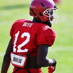 Bronson Boyd after a play as the University of Utah practices in Salt Lake City on Tuesday, Aug. 1, 2017.