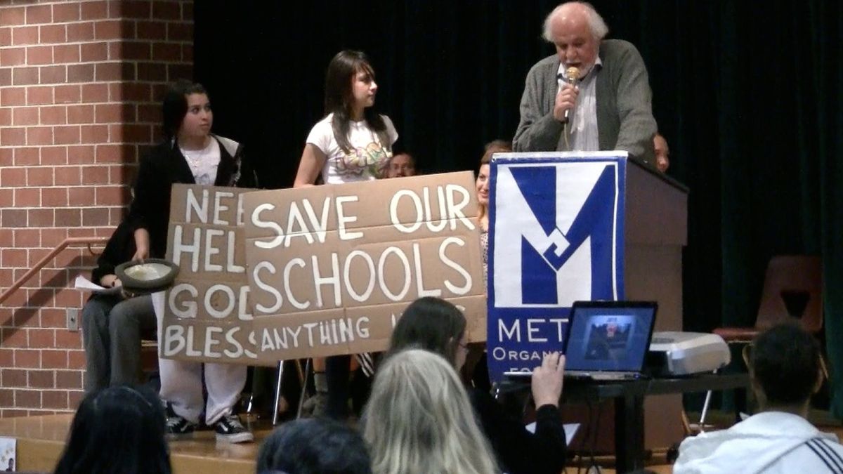 MOP members perform another skit urging better funding for Colorado schools.