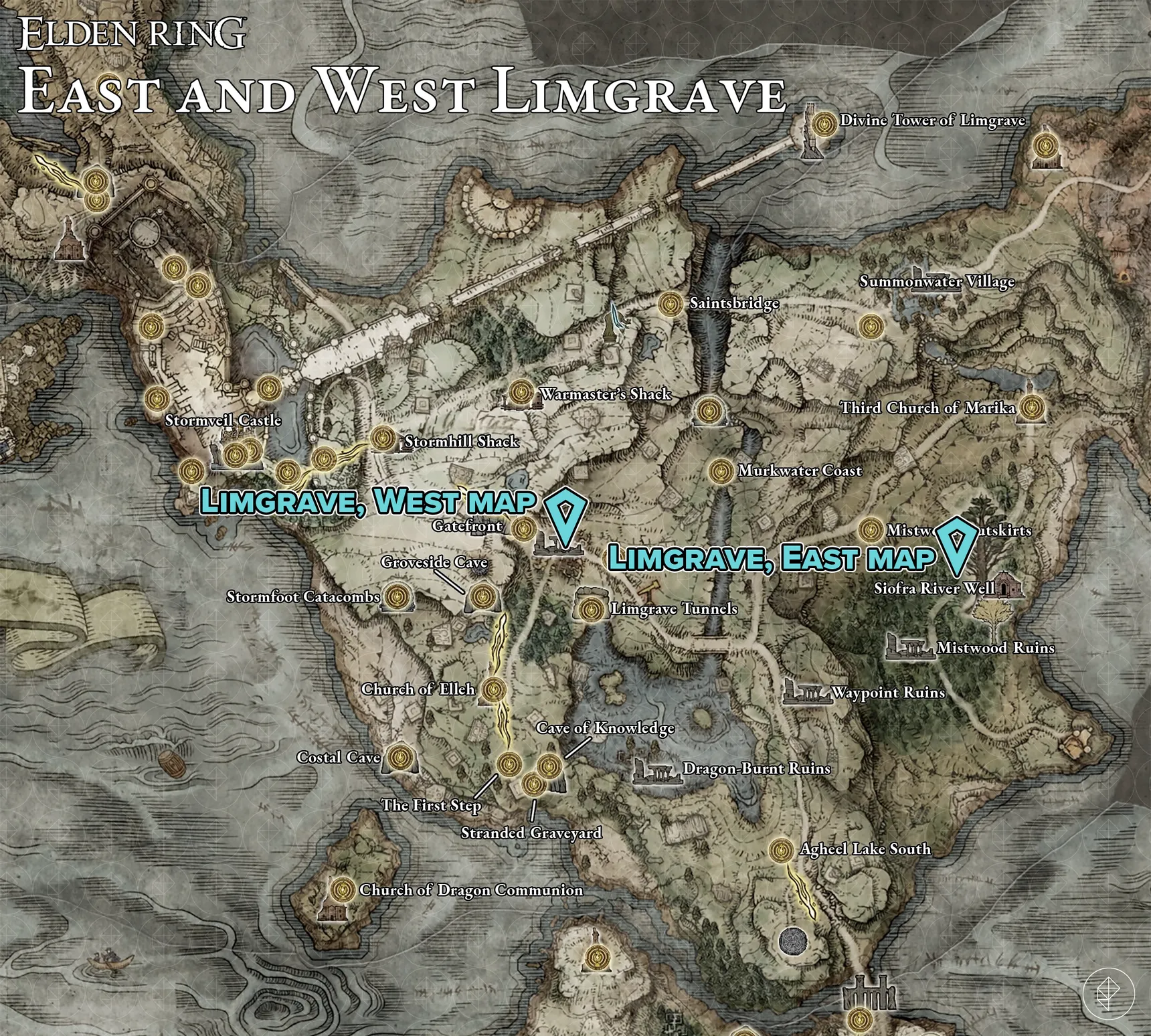 EAST LIMGRAVE AND WEST LIMGRAVE MAP FRAGMENT STELE LOCATIONS
