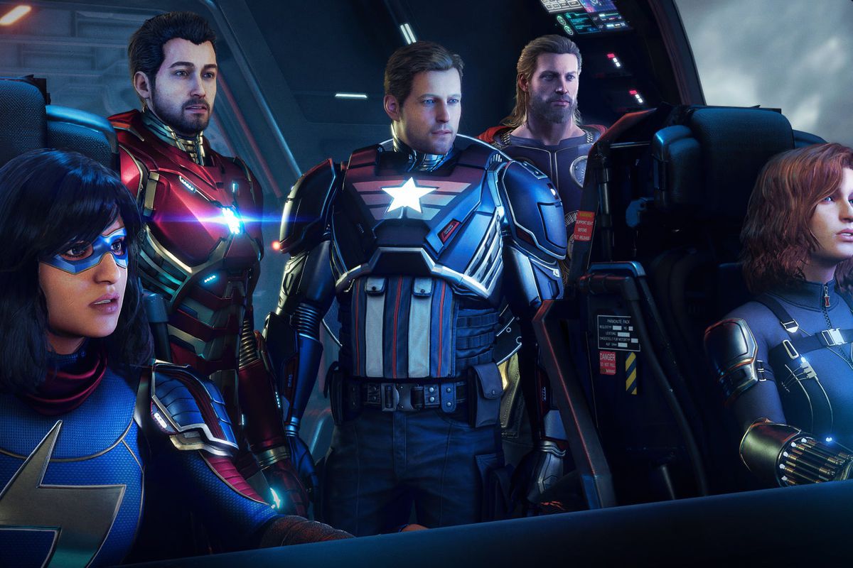 Ms. Marvel, Iron Man, Captain America, Thor, and Black Widow from Marvel’s Avengers