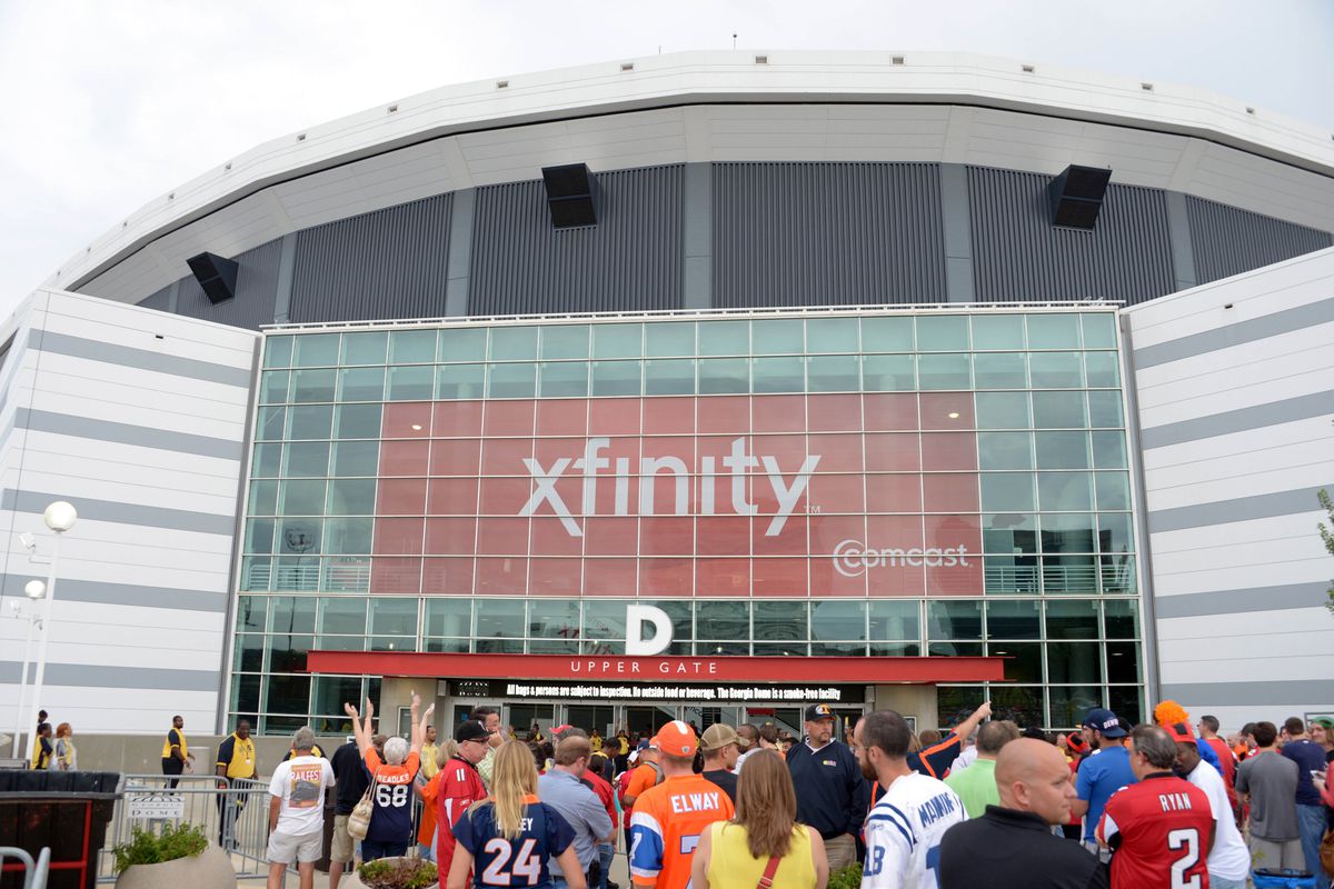 Sep 17, 2012; Atlanta, GA, USA; Fans arrive before the NFL game between the Denver Broncos and the Atlanta Falcons at the Georgia Dome. Mandatory Credit: Kirby Lee/Image of Sport-US PRESSWIRE