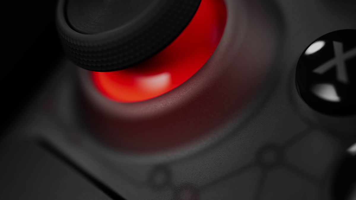 A close-up of the thumbstick on the Steam Deck OLED limited edition