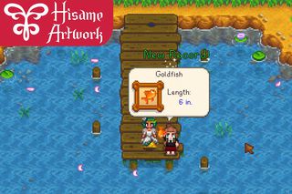 لاعب وادي Stardew يلتقط سمكة ذهبية ، كجزء من Mod Fish Mod الجديد