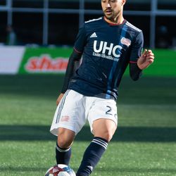 FOXBOROUGH, MA - MARCH 9: New England Revolution midfielder Carles Gil #22 makes a pass in the second half at Gillette Stadium on March 9, 2019 in Foxborough, Massachusetts. (Photo by J. Alexander Dolan - The Bent Musket)