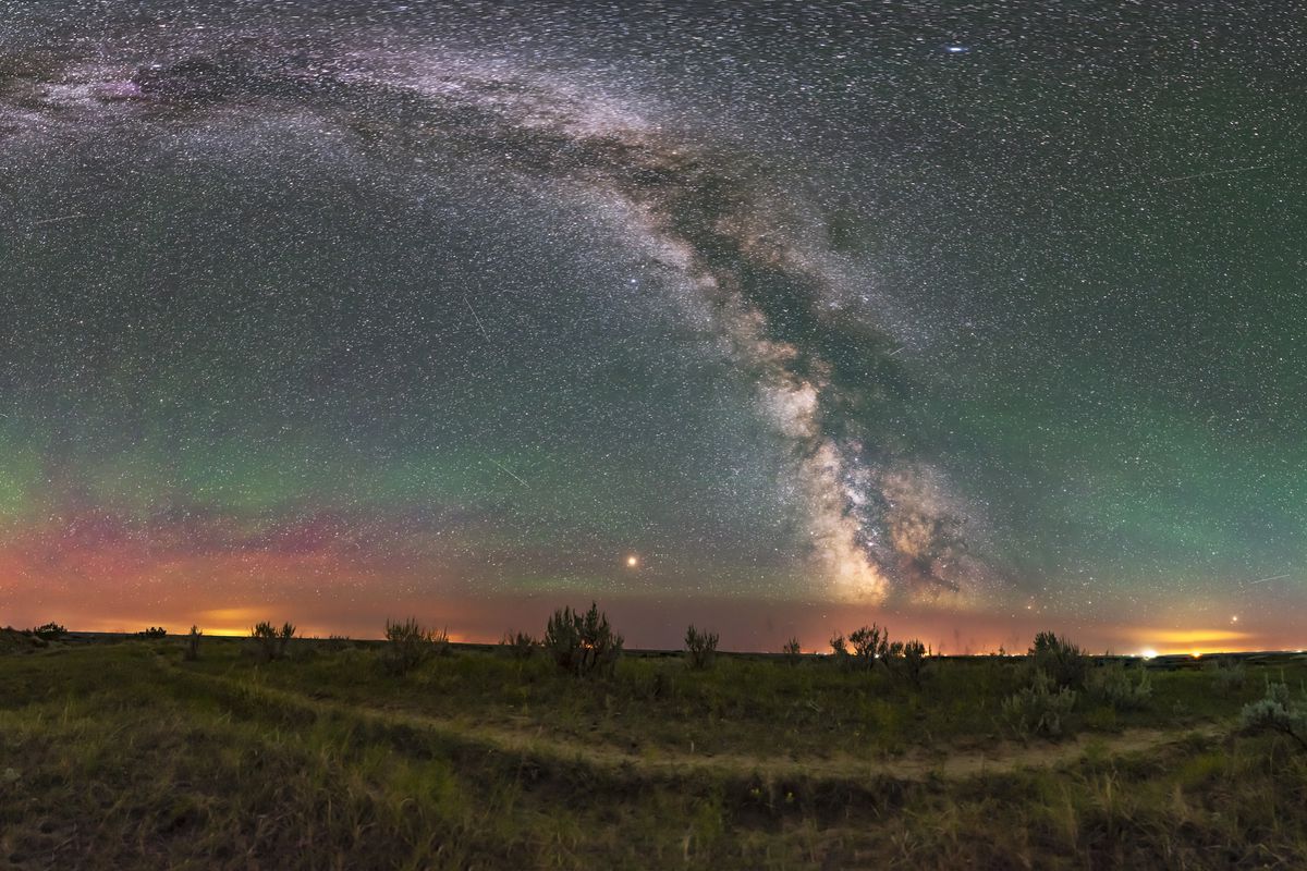 A 360 panorama of the August night sky and Milky Way over the Great Sandhills of western Saskatchewan