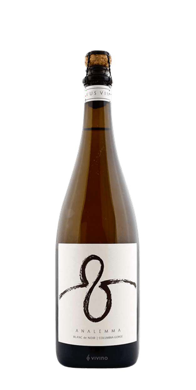 Brown wine bottle with an elegant swirl on the white label. 