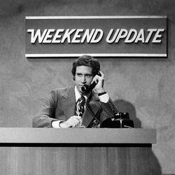 In this Oct. 11, 1975 photo released by NBC, Chevy Chase performs during a "Weekend Update" sketch on "Saturday Night Live," in New York. The long-running sketch comedy series will celebrate their 40th anniversary with a 3-hour special airing Sunday at 8 p.m. EST on NBC. 