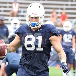 UConn’s Jay Rose during the Huskies open practice at Pratt & Whitney Stadium at Rentschler Field in East Hartford, CT on Saturday, August 14, 2021.