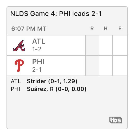 The Atlanta Braves will play the Philadelphia Phillies tonight at 6:07 on TBS.