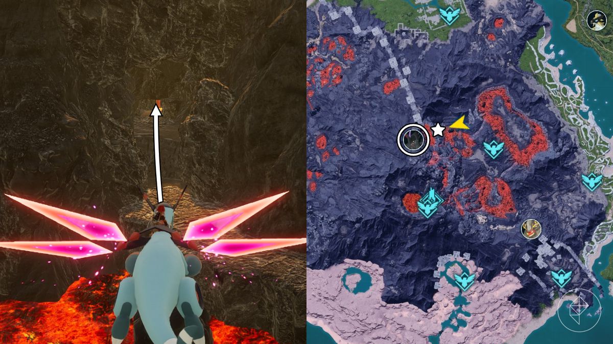 Location of the hidden mineshaft entrance where the Astegon boss is located in Palworld.