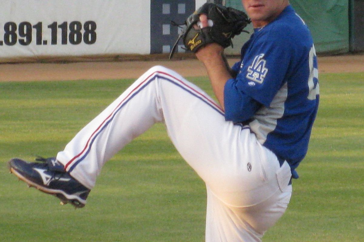 Chris Withrow, seen here from last June at Class A Inland Empire, struck out three batters in his first career inning in big league camp.