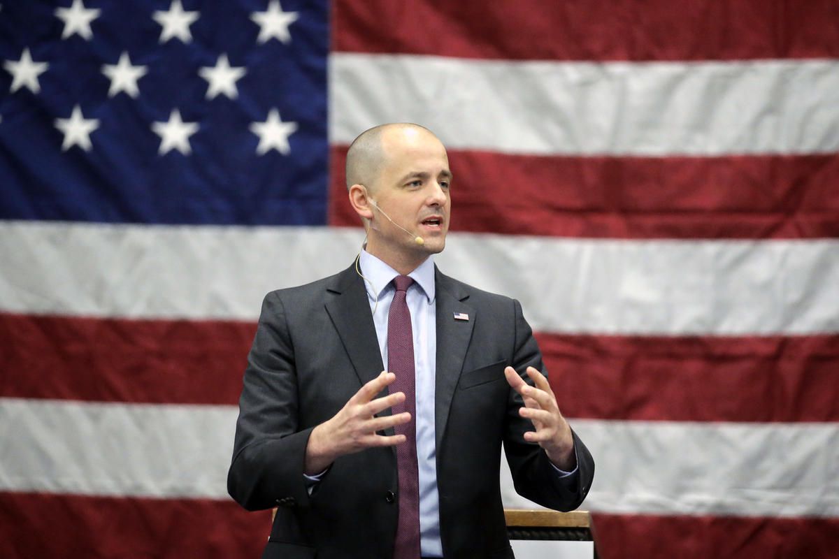 FILE: Independent candidate Evan McMullin speaks during a rally Friday, Oct. 21, 2016, in Draper, Utah. 