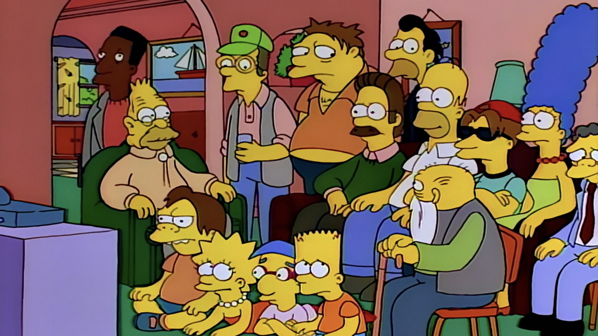 A huge group of characters from The Simpsons