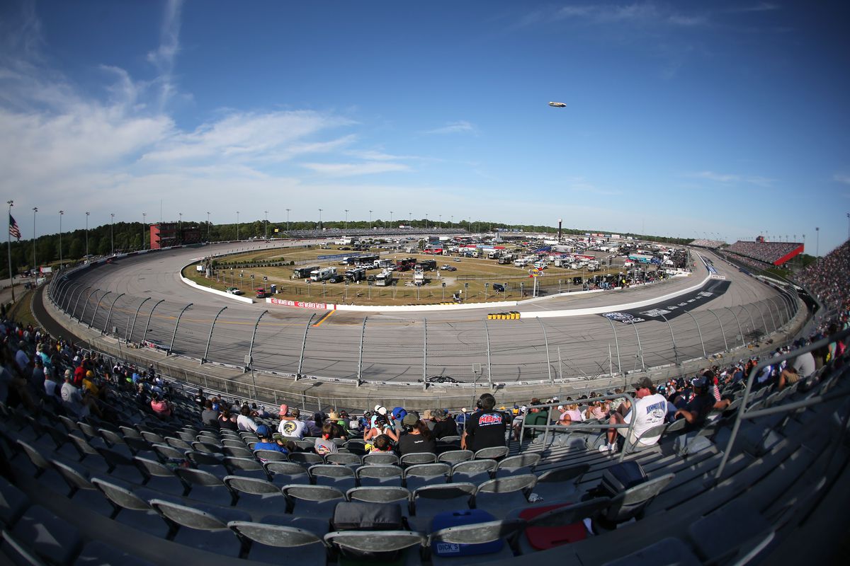 An overall view of the racetrack during the running of the Goodyear 400 on May 9, 2021 at Darlington Raceway in Darlington, South Carolina