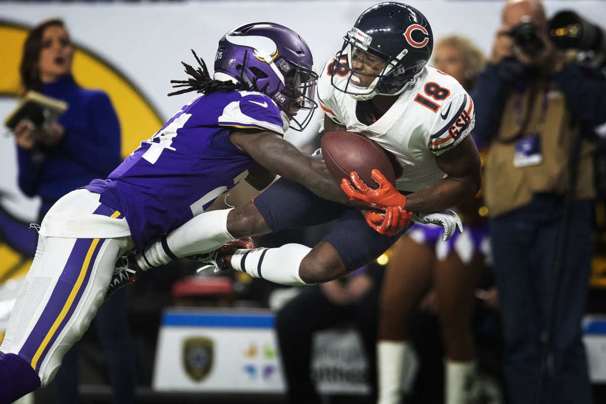 Chicago Bears wide receiver Taylor Gabriel (18) caught a 39--yard pass over Minnesota Vikings defensive back Holton Hill (24) in the second quarter at U.S. Bank Stadium Sunday December 30, 2018 in Minneapolis , MN.] The Minnesota Vikings hosted the Chicag