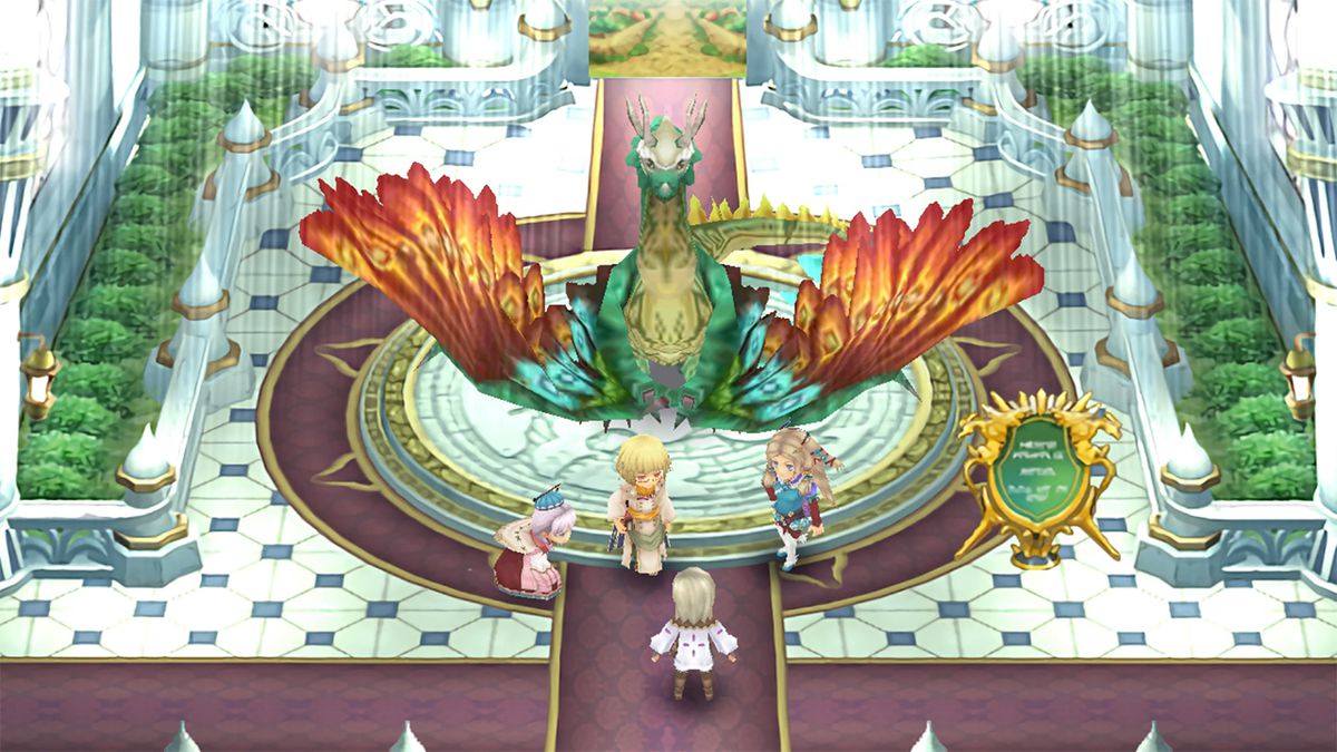 Some characters and a dragon in Rune Factory 4 Special.