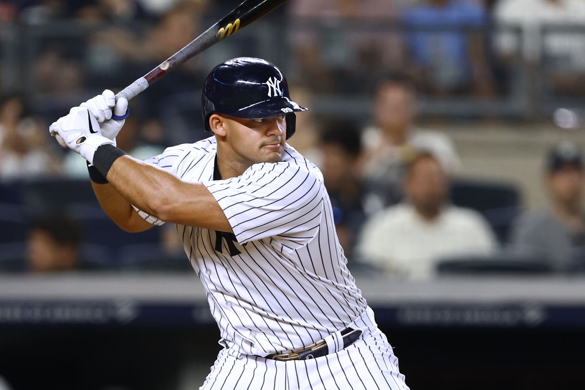 Jasson Dominguez of the New York Yankees in action against the Detroit Tigers during a game at Yankee Stadium on September 7, 2023 in New York City.