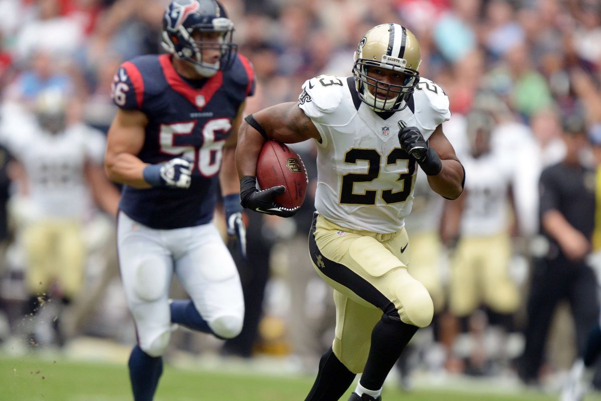 Pierre Thomas runs away from Houston as fast as he can...again.