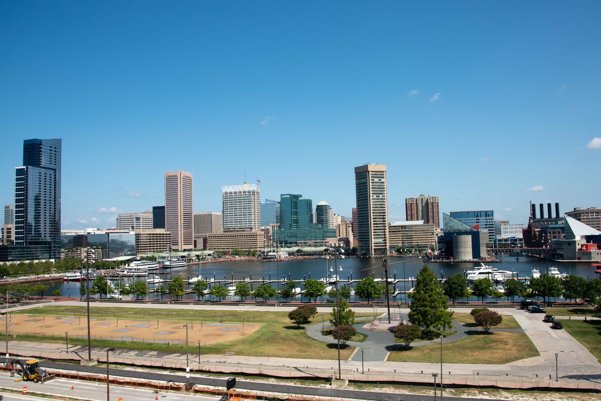 Baltimore, Maryland Inner Harbor skyline.