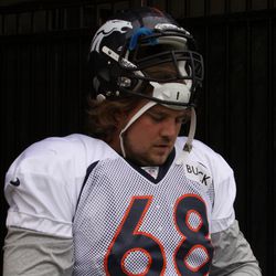 Broncos guard Zane Beadles walks out for camp day 4