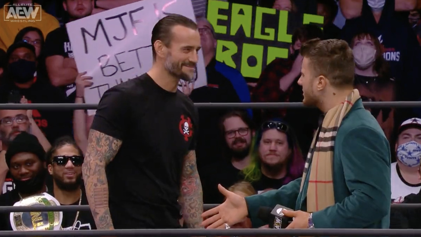 CM Punk laughs in MJF's face - Cageside Seats