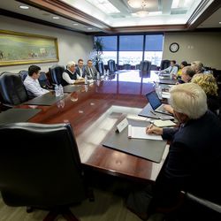Rep. Rob Bishop, R-Utah, talks with the Deseret News and KSL editorial boards in Salt Lake City on Monday, July 29, 2019.