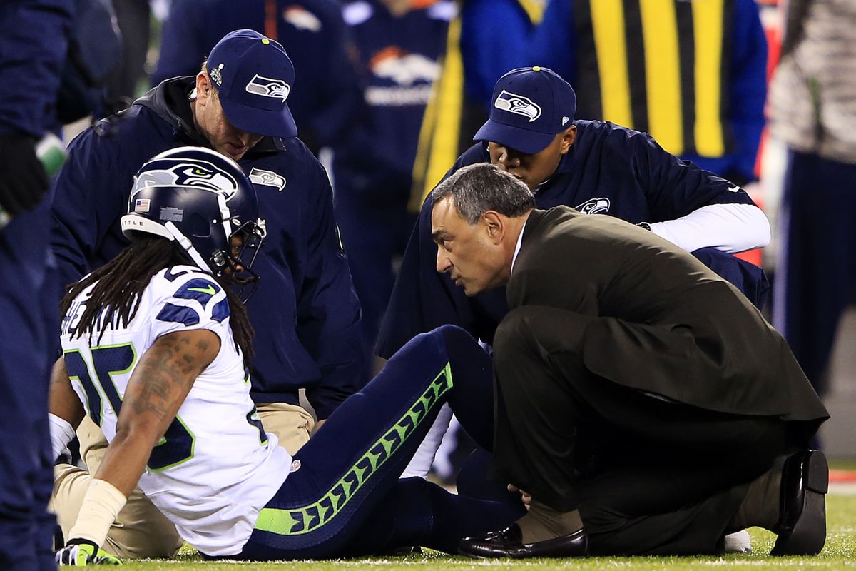 Richard Sherman injury: Seahawks CB carted to locker room late in Super  Bowl 