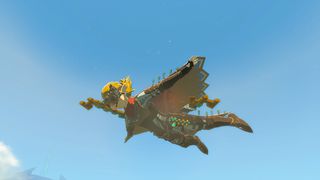 Връзка Skydives, носеща бронята Glide, поставена в Zelda: Сълзи на кралството
