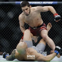 Islam Makhachev flattens Gleison Tibau at UFC 220.