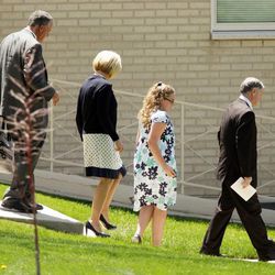 Family and friends of Robert Earl Holding leave the church after his funeral in Salt Lake City Saturday, April 27, 2013. Holding, an entrepreneur who made his first fortune in the 1950s running a 24-hour service station in an otherwise desolate stretch of Wyoming and became a billionaire whose assets included oil refineries and ski resorts, among them Sun Valley Resort in Idaho, died on April 19th.