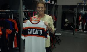 Former UCF pitcher Shelby Turnier poses with a jersey of the Chicago Bandits, her professional team (Photo courtesy of Shelby Turnier)