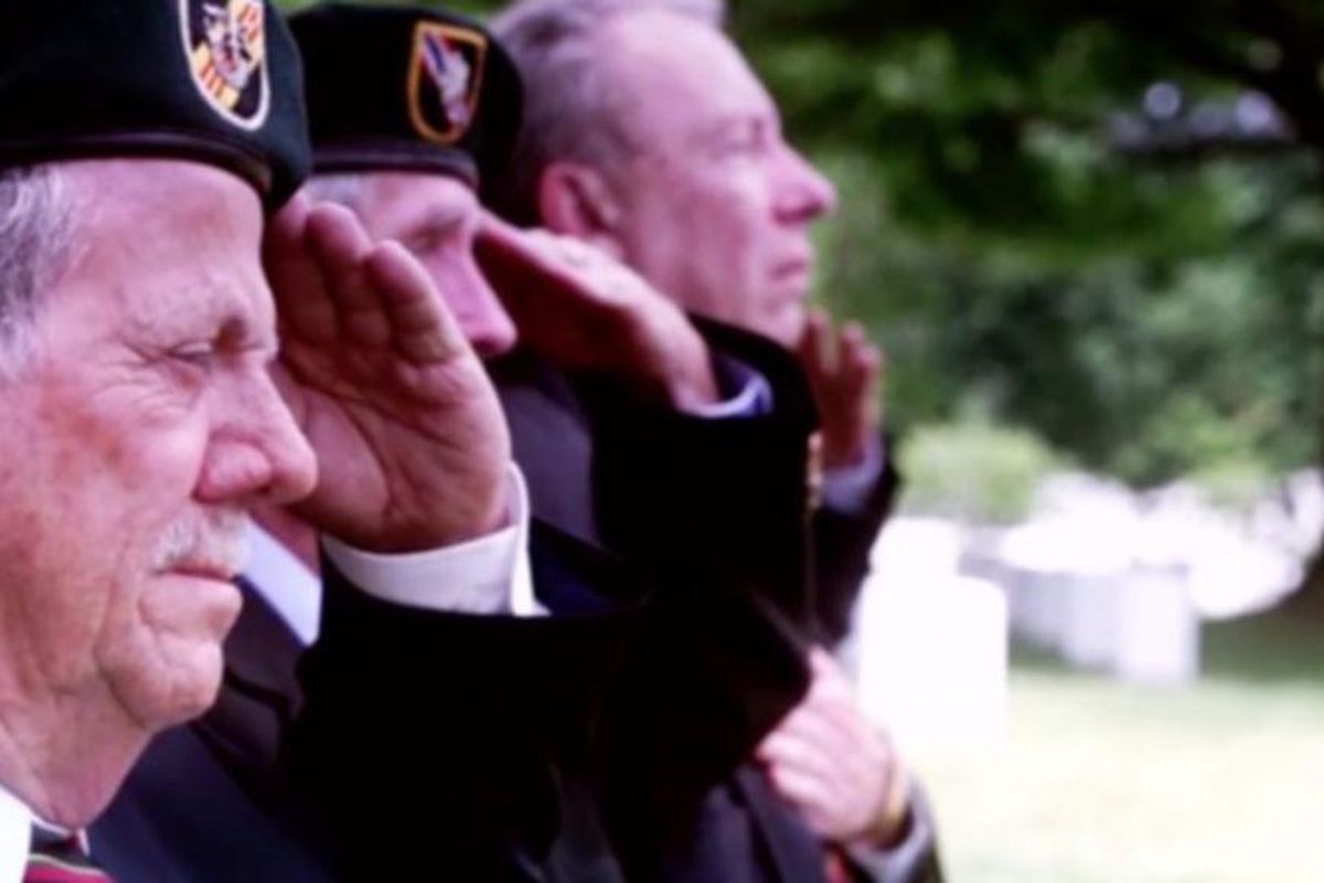 Veterans salute their fallen comrades.