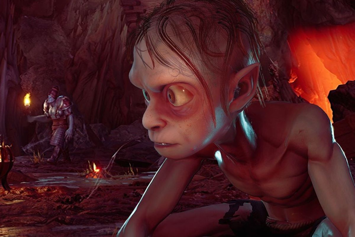 Gollum looks around an orc factory in the Lord of the Rings: Gollum game