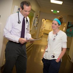 Dr. Nathan Wanner addresses Melissa Gurr, RN, at University of Utah Hospital.