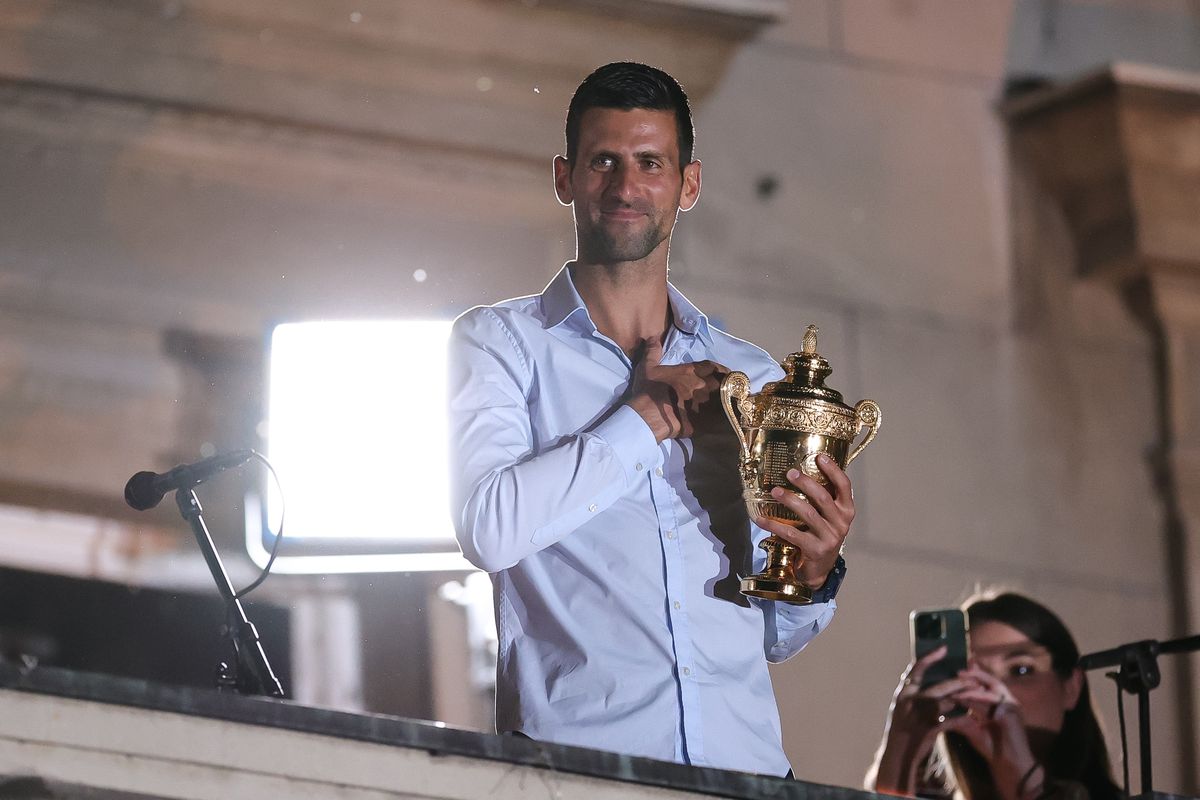 Novak Djokovic Celebrates Winning Wimbledon 2022 Men’s Singles Title